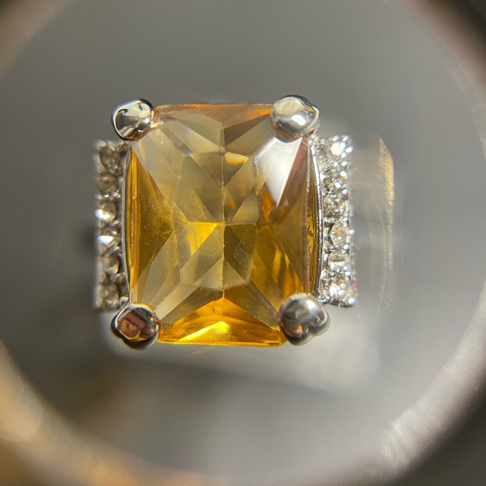 Ladies Emerald Cut Simulated Amber Engagement, Party, Dinner Ring